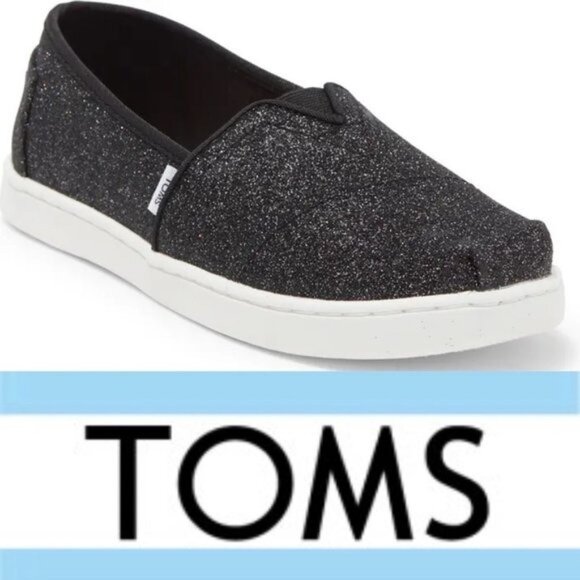 Toms Shoes - Toms Belmont Canvas Slip On Sneakers Shoes Size 8.5 Black Iridescent Glimmer